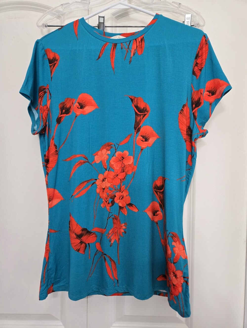 Ted Baker London Women’s Teal Floral Chynaa Fantasiaon Short-Sleeve Top Size 5